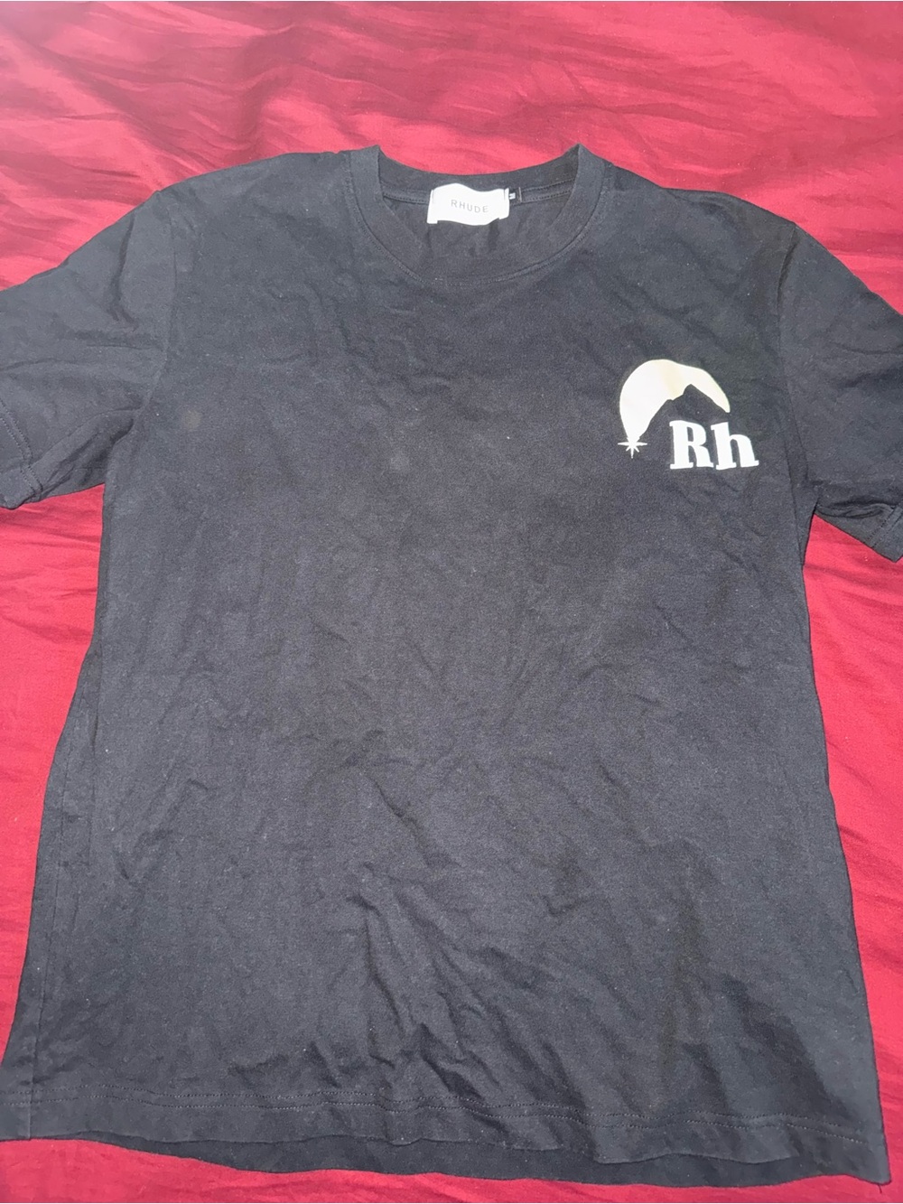 Rhude White Tee with Black Logo and Red Crest Graphic - Picture 5 of 6